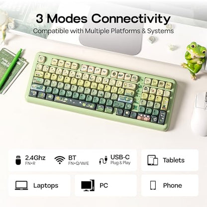 KiiBoom Phantom98 Lite 96% Wireless Mechanical Gaming Keyboard, VIA Programmable, Creamy Keyboard with Gasket, 8000mAh Battery, Hot Swap, RGB Backlits, NKRO for Win/Mac (Green, Mossy Silent Switch) - color: Green, size: Mossy Silent Switch