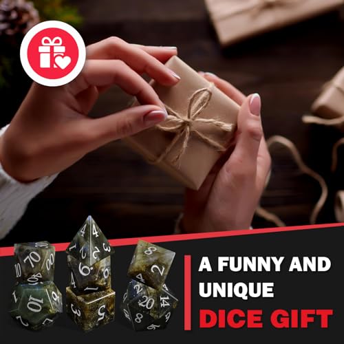LUCKY-M Labradorite Gemstone DND Dice Set, 7 PCS Dungeons and Dragons Dice with Case for RPG, Unique Stone Dice Set D&D D4 D6 D8 D10 D00 D12 D20(LD-Silver) - color: Ld-silver
