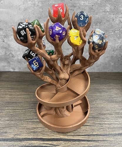 MunnyGrubbers - Tree Goddess Dice Tower - (Random 7PCS D20 Dice Set Included) - No Paint Odorless Plastic - Tabletop Roleplaying Game - Dice Roller - Dungeons and Dragons - DND - D&D - (Brown)
