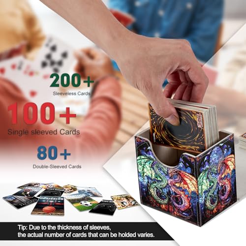 Card Deck Box, Card Storage Box Fits 100+ Single Sleeved Cards, Large Capacity PU Leather Card Storage Box with Strong Magnet for Magic Commander TCG/CCG, Castles And Dragons - color: Castles And Dragons