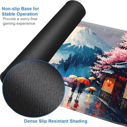 for MTG Game Playmat - 24 x 14 inches with Dices and Storage Bags, Non-Slip Base for TCG and Board Game Card Mats, Trading Card Games Mat, Rainy Cherry Blossom Pathway Collectible Card Playmats - color: Jv-playmat-p7-1-h220
