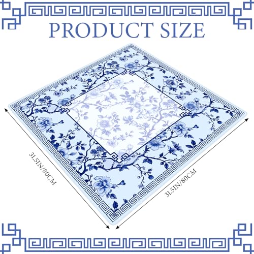 Chinoiserie Mahjong Mat with 1 Carrying Bag 31.5" x 31.5" Blue and White Rubber Anti Slip and Noise Reduction Multi Purpose Game Table Cover for Card, Board Tile Games - color: Blue