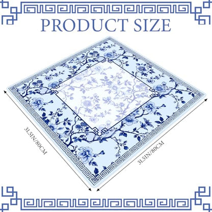 Chinoiserie Mahjong Mat with 1 Carrying Bag 31.5" x 31.5" Blue and White Rubber Anti Slip and Noise Reduction Multi Purpose Game Table Cover for Card, Board Tile Games - color: Blue