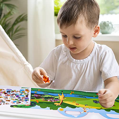 ASTARON Reusable Sticker Book for Toddlers, 88 Pcs Animal Stickers Road Trip Activities Car Airplane Activities Travel Toys for Kids, Kids Quiet Time Activities (3-6 Age) - style: Animals
