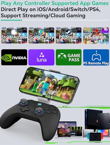 Megadream Mobile Game Controller for iPhone iPad, Wireless Android Gamepad - PS Remote Play, Xbox Cloud, Steam Link, GeForce Now, MFi Arcade Games, Micro & Hall Trigger, COD, with Phone Clip - color: Black