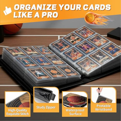 Basketball Card Binder with Sleeves, 9-Pocket Portable Card Protectors Album Holder Book with Zipper, Fits 900 Cards with 50 Removable Sleeves, Basketball Cards Display Storage Carrying Case -XS01 - color: Lanqiu-XS01-900 cards