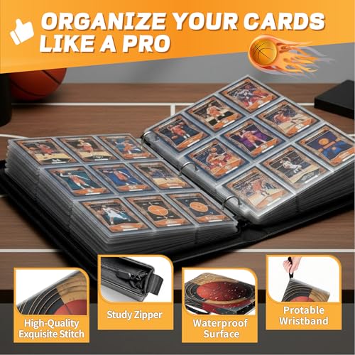 Basketball Card Binder with Sleeves, 9-Pocket Portable Card Protectors Album Holder Book with Zipper, Fits 900 Cards with 50 Removable Sleeves, Basketball Cards Display Storage Carrying Case -XS01 - color: Lanqiu-XS01-900 cards