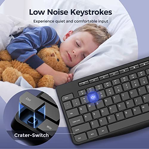 Virfour Wired Keyboard,Quiet Keyboard, Multimedia USB Computer Keyboard, Silent Keyboardwith Low Profile Chiclet Keys,Large Number Pad,Spill-Resistant,Anti-Wear Letters,Full Size for Laptop,Desktop