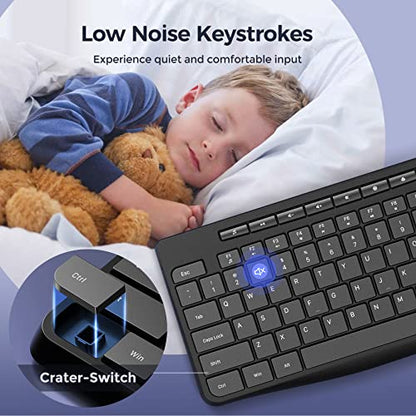 Virfour Wired Keyboard,Quiet Keyboard, Multimedia USB Computer Keyboard, Silent Keyboardwith Low Profile Chiclet Keys,Large Number Pad,Spill-Resistant,Anti-Wear Letters,Full Size for Laptop,Desktop