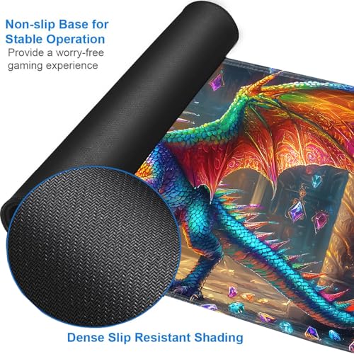 for MTG Game Playmat - 24 x 14 inches with Dices and Storage Bags, Non-Slip Base for TCG and Board Game Card Mats, Trading Card Games Mat, Rainbow Dragon Pattern Collectible Card Playmats - color: Jv-playmat-p7-1-h217