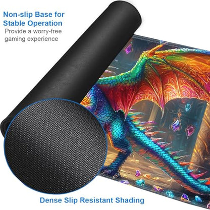 for MTG Game Playmat - 24 x 14 inches with Dices and Storage Bags, Non-Slip Base for TCG and Board Game Card Mats, Trading Card Games Mat, Rainbow Dragon Pattern Collectible Card Playmats - color: Jv-playmat-p7-1-h217