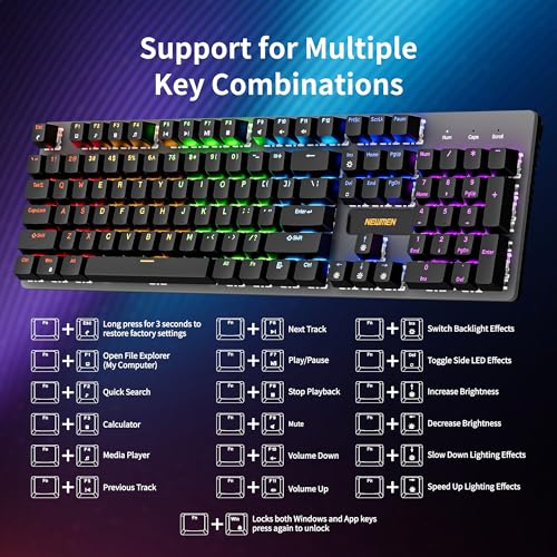 Newmen GM325Pro Mechanical Keyboard,Gaming Keyboard 104 Keys Red Switches | Rainbow LED Backlit,Metal Panel,ABS Black Keycaps,Wired Gaming Mechanical Keyboard for Windows ,Linear Red Switches,QWERTY