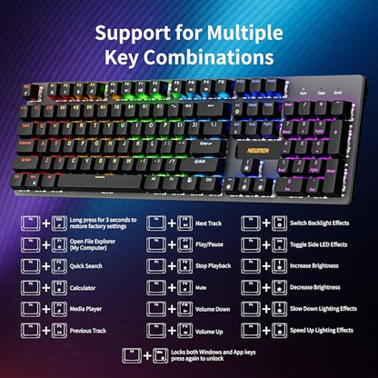Newmen GM325Pro Mechanical Keyboard,Gaming Keyboard 104 Keys Red Switches | Rainbow LED Backlit,Metal Panel,ABS Black Keycaps,Wired Gaming Mechanical Keyboard for Windows ,Linear Red Switches,QWERTY