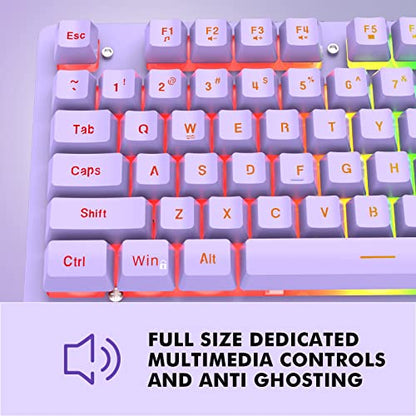 NPET K10 Wired RGB Purple Membrane Keyboard for PC Desktop | Spill Resistant, Multimedia Hotkeys, Quiet Membrane Gaming Keys