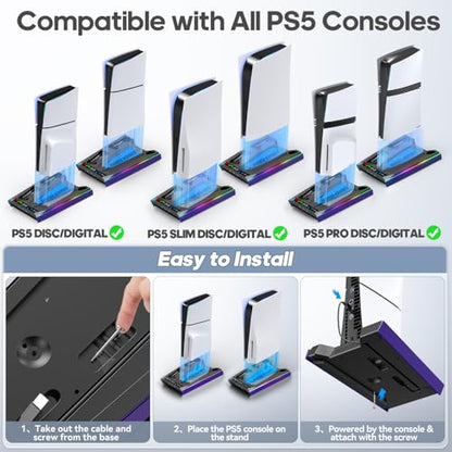 Tokluck PA5/Slim/Pro Cooling Station with Auto Turbofan & 3-Level Speed, PA 5 Vertical Stand Cooling Fan Station with Controller Charger, Accessories Base Cooler Docking Station, Purple - color: Purple
