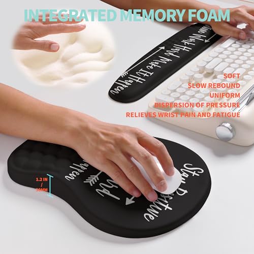 2-in-1 Ergonomic Set, Wave Rise Keyboard Wrist Rest and Massage Bulge Slope Mouse Pad Wrist Support, Cushion Memory Foam Integrated to Relieve Wrist Pain, Stay Positive - color: Stay Positive