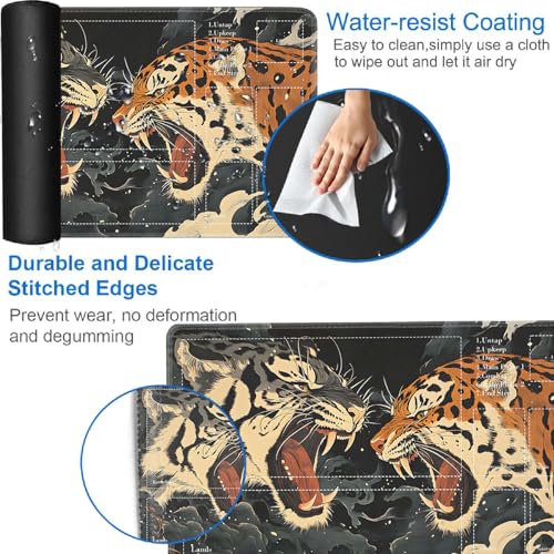 for MTG Card Playmat with Zones-Includes A Storage Bag and 6 Dice, 24 x 14 inches for TCG Playmat with Non-Slip Rubber, Game Mat, Tiger Roar - color: Yux-playmats-2-2A-283