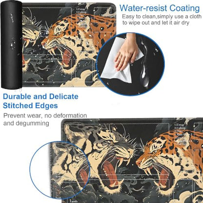 for MTG Card Playmat with Zones-Includes A Storage Bag and 6 Dice, 24 x 14 inches for TCG Playmat with Non-Slip Rubber, Game Mat, Tiger Roar - color: Yux-playmats-2-2A-283