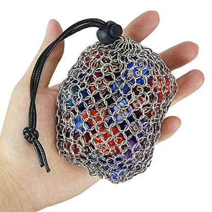 YOUSHARES Drawstring Game Dice Bag - Stainless Steel Chainmail DND Dice Pouch for Metal Polyhedral D&D Dice Set, Coin - color: Silver