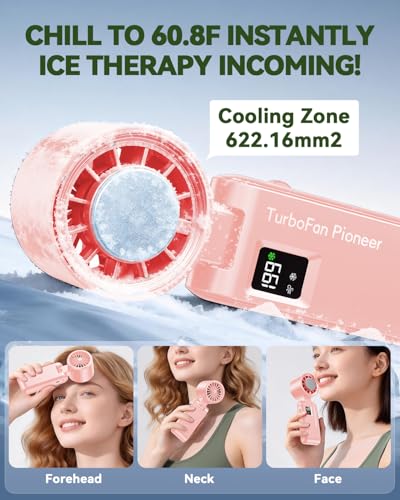 Portable Handheld Fan with Ice Cooling, 7.5m/s High Speed Turbo Fan, 150° Foldable 4-in-1 Personal Neck Fan, 199 Speed Stepless Control, USB-C Rechargeable for Travel, Makeup, Hiking,Pink - color: Roller Pink
