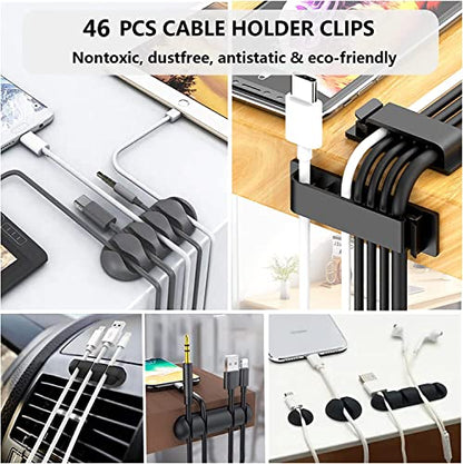 N NOROCME 192 PCS Cable Management Kit 4 Wire Organizer Sleeve | 11 Cable Holder,35Cord Clips 10+2 Roll Cable Organizer Straps,100 Fastening Cable Ties,for Computer TV Under Desk