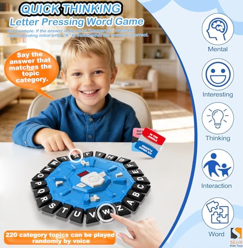 Word Game Family Board Games for Kids & Adults with 2 Modes,220 Topic Categories 24 Letters Pressing Games,Fun Fast-Paced Learning Game with English Pronunciation for Boys Girls Age 3+,35 Cards,Blue