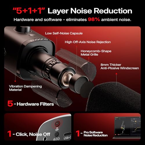 MAONO PD100W Wireless USB Dynamic Microphone, Gaming PC Mic with One-Click Noise Reduction,Mute Button,Custom RGB,3.5mm Headphone Jack,Software,Podcast Streaming Mic (Boom Arm(USB-C Receiver), Black) - color: Black