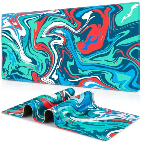 Canjoy Gaming Mouse Pad, Fluid Pattern Mouse Pad 35.4x15.7inch Large Extended Computer Mouse Mat Keyboard Full Desk Mousepad for Gaming, Office, Home - color: Blue-Red Fluid, size: 900*400mm