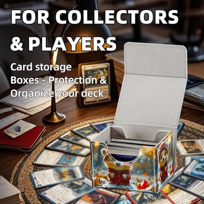 Trading Card Storage Box, Holds 100+ for MTG Cards, PU Leather with Magnetic Closure, Cute Winter Ferret in Red Outfit Durable Deck Box for Magic the Gathering, Trading Card Games - color: Cute Winter Ferret in Red Outfit