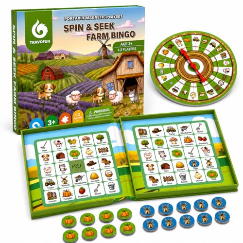 Travofun Farm Bingo Game, Magnetic Travel Toy for Kids 3 and Up, Ideal for Road Trips - style: Farm