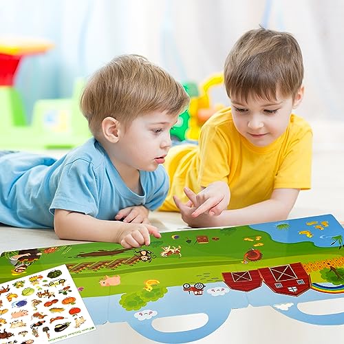 ASTARON Reusable Sticker Book for Toddlers, 88 Pcs Farm Harvest Stickers Road Trip Activities Car Airplane Activities Travel Toys for Kids, Kids Quiet Time Activities (2-6 Age) - style: Farm harvest