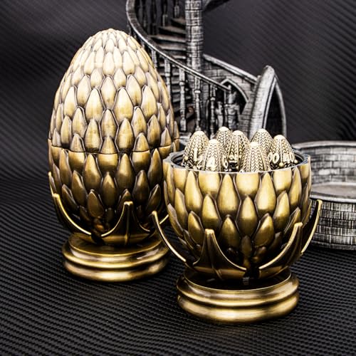 ARUOHHA DND Metal Dice Bronze Dragon Egg Dice with Rotating Dragon Egg Shell, Role Playing Game RPG Polyhedral D and D Dice Set D20 D12 D10 D8 D6 D4 - color: Bronze