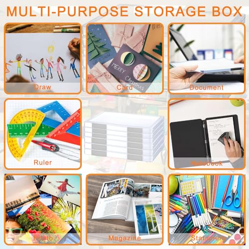 LonlyEagle 12 Pcs Clear A4 File Portable Project Case, Plastic Storage Box for 8.5" x 11" Letter Paper, Scrapbook Paper Storage Boxes Documents Magazines Holder