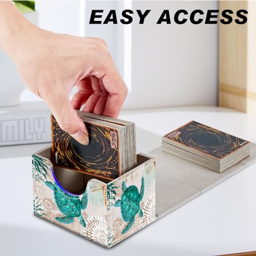 Magnetic Closure TCG Deck Box Portable Card Holder Trading Card Deck Box | PU Leather Collectible Card Case Game Trading Card Deck Box Storage Scratch Resistant Lining, Green Turtle - color: Green Turtle