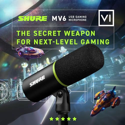 Shure MV6 USB Gaming Microphone for Streaming & Recording | Dynamic USB PC mic with desktop stand, noise cancellation, tap-to-mute and 3.5mm headphone monitoring for gaming - size: 300.5625 cubic inches