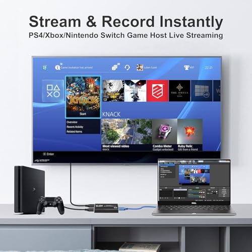 Capture Card 4K Video HDMI to USB 3.0 | for Video Streaming 1080P 60FPS Device Work for PS5/PS4/Switch 2/Xbox/PC/Camera/OBS, Game Screen Recorder Streaming Equipment