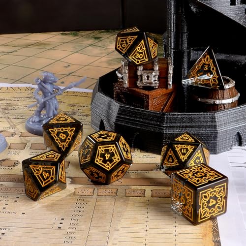 LUCKY-M Ivy Dice DND Set, Polyhedral Dice D&D for Dungeons and Dragons, Black Dice with Case for RPG MTG Tabletop Games Men & Women Gift(PII-Black) - color: Pii-black