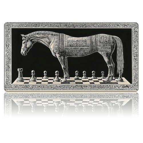 Checkered Board Horses MTG Playmat, Card Game Play Mat with Stitched Edges, Smooth Surface Board Game Trading Card Mat, Non-Slip Rubber Base Large Gaming Mouse Pad 24 x 14 Inch - color: Checkered Board Horses, size: No zones