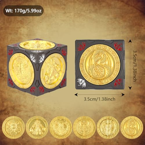 DND Spinner Dice, Polyhedral Rotating Game Dice, D&D Metal Dice | 7-in-1 Metal Dice Set, 3D Relief Design, D&D Gifts, RPG, MTG, Role Playing Board Game Accessories, with Box, Dark Grey & Gold - color: Dark Grey & Gold