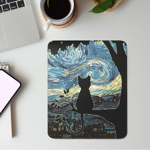 Cute Black Cat Square Mouse Pad,Aesthetic Cat Mouse Pads for Wireless Mouse Desk Accessories,10"X8" Travel Mousepad with Non-Slip Rubber Base, Stitched Edge Mouse Pads for Desk,Computers,Laptop,Office - color: S-4