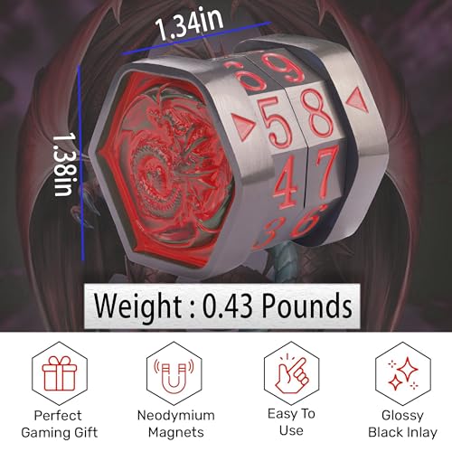 Metal MTG Life Counter, Life Counter MTG, Magic Life Counter Gift Box Packaging Suitable for Board Games, Card Games, Compatible with MTGs and TTRPG(Black Nickel_Red) - color: Black Nickel_red