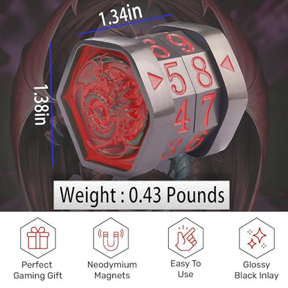 Metal MTG Life Counter, Life Counter MTG, Magic Life Counter Gift Box Packaging Suitable for Board Games, Card Games, Compatible with MTGs and TTRPG(Black Nickel_Red) - color: Black Nickel_red
