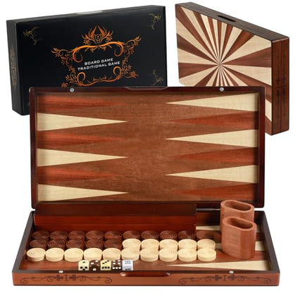 Handcrafted Wooden Backgammon Set - 16" Large Board Game with Oversized Pieces - Classic 2-Player Strategy Game Perfect for Adults & Kids - style: Stripe 39x40CM