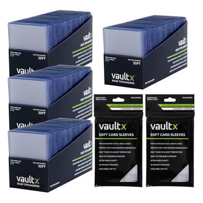 Vault X (800 Pack) - 400 Toploaders 35pt & 400 Penny Sleeves - 3" x 4" Rigid Card Holders + Soft Sleeves for Trading Cards