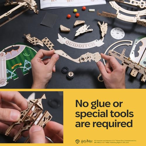 UGEARS Harry Potter Quidditch Pinball Machine - 3D Wooden Puzzles for Adults to Build, Mechanical Wooden Model Kits, Wood Brain Teaser Puzzles, Harry Potter 3D Puzzle Pinball Game for Fathers Day - style: Quidditch Pinball