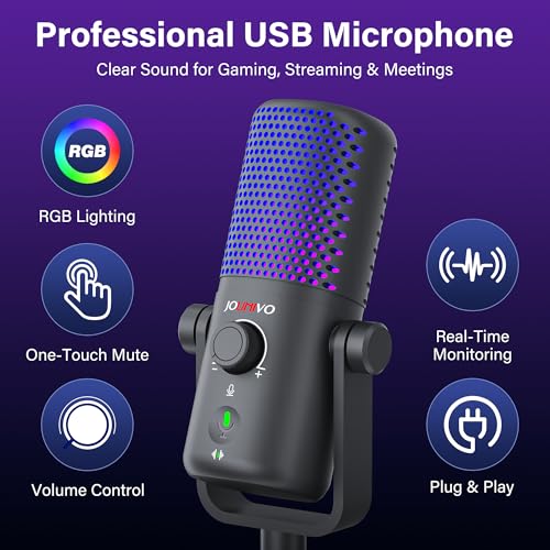 Gaming USB Microphone for PC with Pop Filter Volume Control Headphone Jack RGB Light Mute Button Plug and Play for PS4 PS5 Mac Streaming Podcast