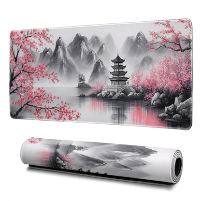Retro Cherry Blossom Mouse Pad Abstract Big Mouse Pad 31.5x11.8 Inch Retro Texture Non-Slip Rubber Base Large Mousepad Stitched Edges Keyboard Mouse Mat Desk Pad for Office and Home - color: Retro Cherry Blossom