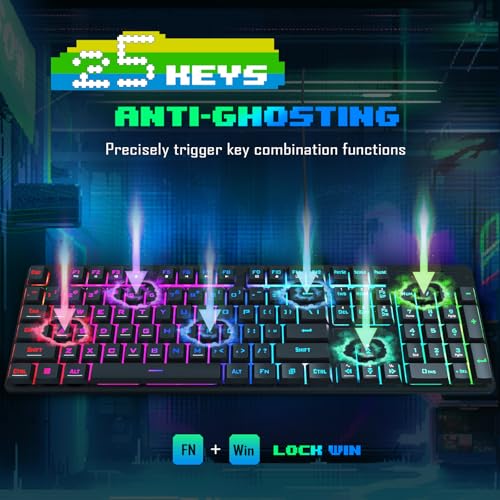 Redragon Updated S107 Gaming Keyboard and Mouse, RGB Gaming Keyboard and 10000 DPI Mouse Combo with 25-Key Anti-Ghosting, 1K Hz Programmable Mice with Software, Plug & Play to PC, Laptop [Upgrade] - color: Black