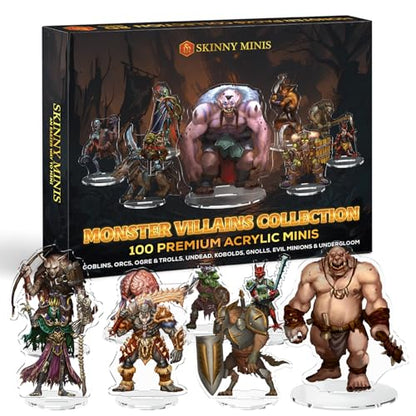 Skinny Minis Monster Villains Collection, 100 Monster Flat Minis, 5e & Pathfinder Minis for TTRPG, 2D Monster Miniatures for Tabletop RPG