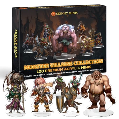 Skinny Minis Monster Villains Collection, 100 Monster Flat Minis, 5e & Pathfinder Minis for TTRPG, 2D Monster Miniatures for Tabletop RPG